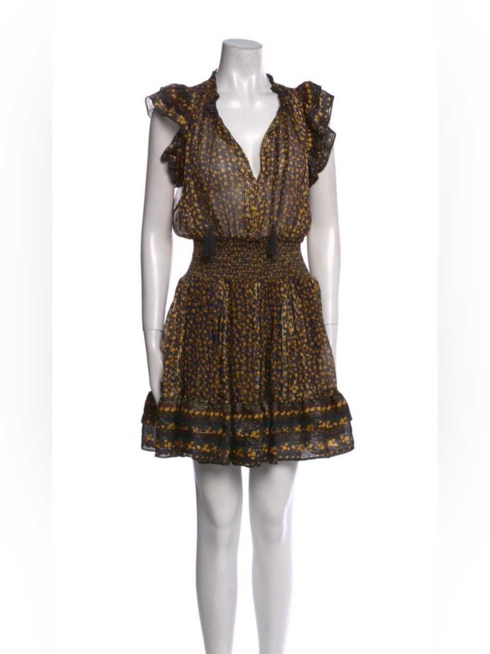 Ulla Johnson Black Yellow Floral Ruffle Boho Mini Dress XS 2 - Picture 3 of 10